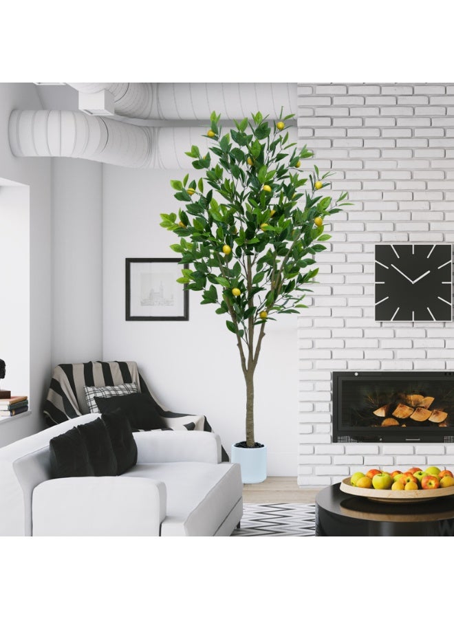 MirageBotanics 185cm Artificial Lemon Tree Indoor Outdoor Faux Lemon Plant with Realistic Fruits Includes White Planter Pot for Ramadan Housewarming Office Mall Hotel Living Room Home Decor - Image 1